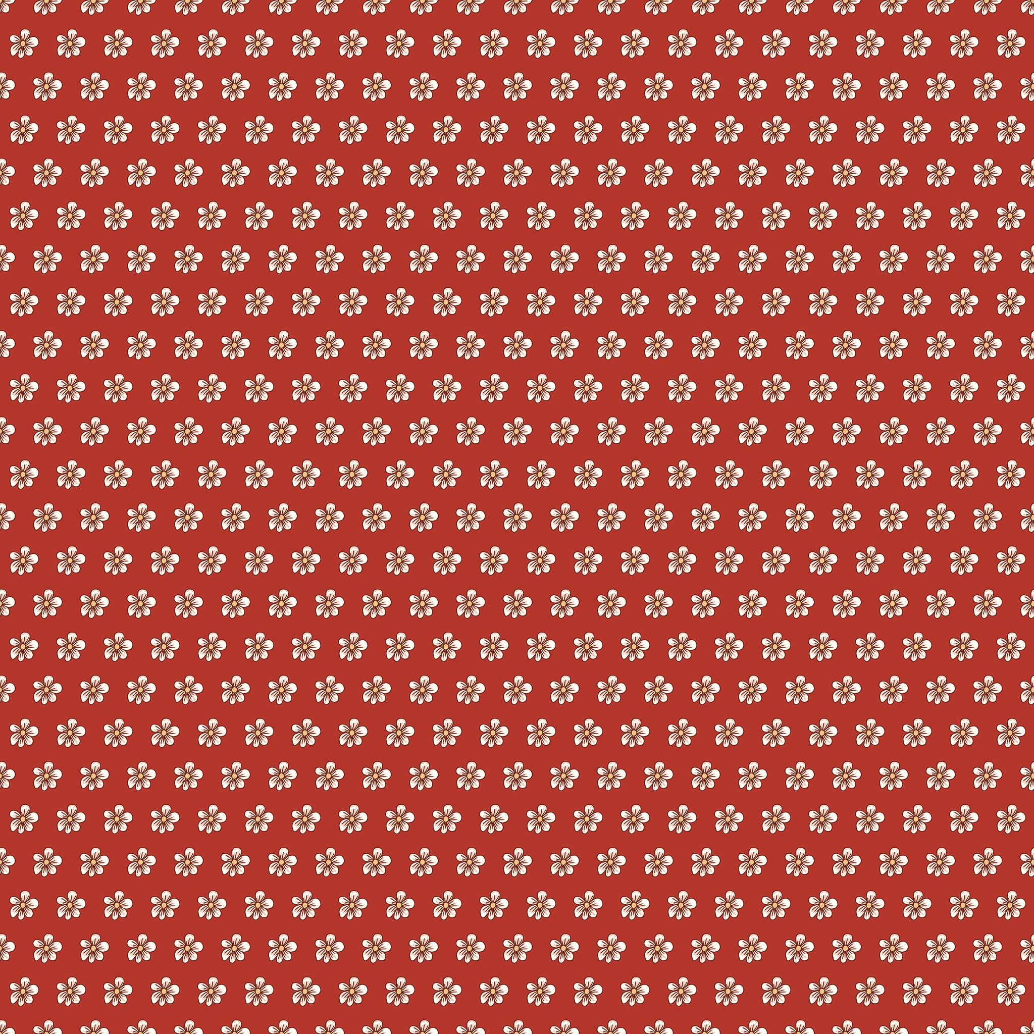Red fabric with evenly spaced small cream flowers