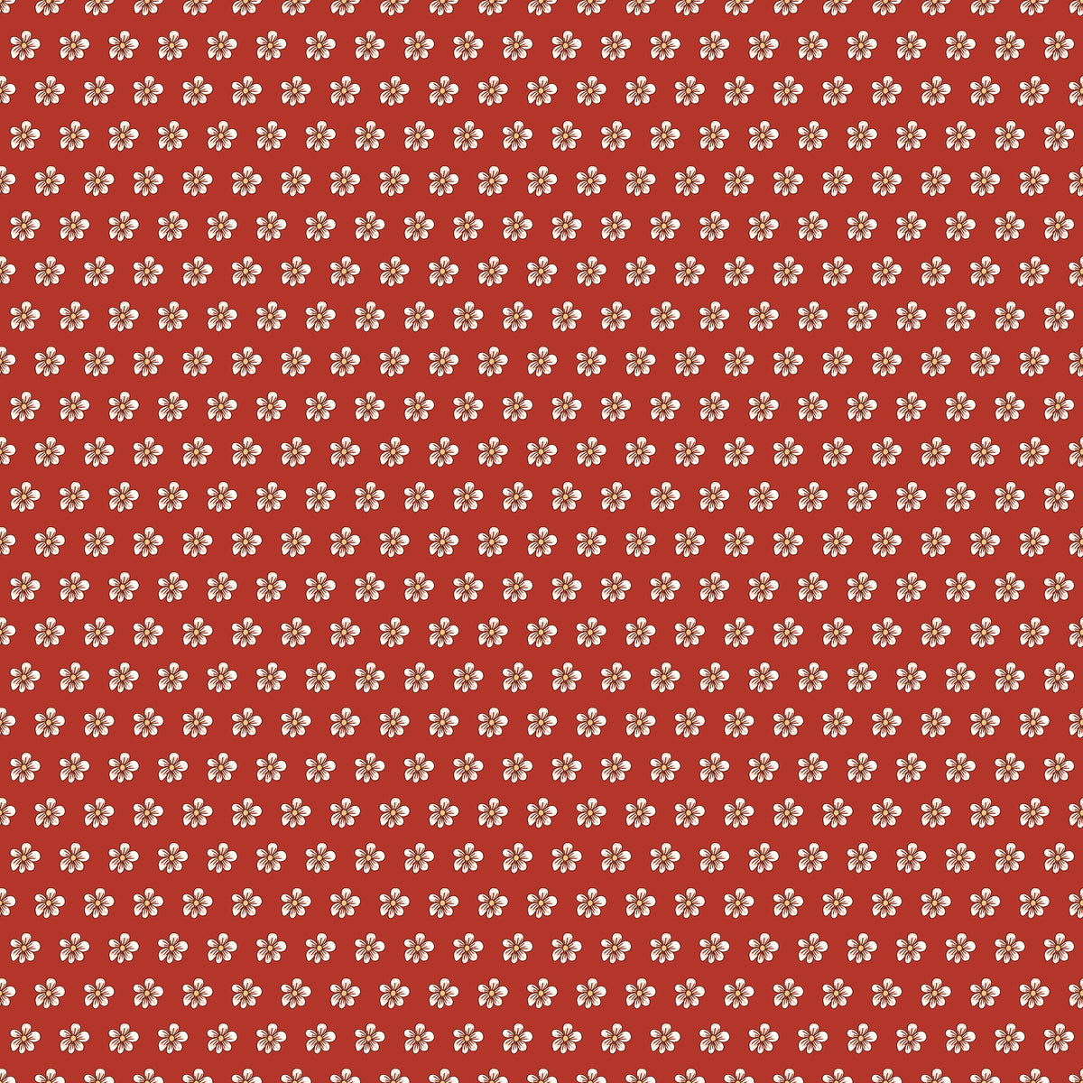 Red fabric with evenly spaced small cream flowers