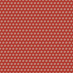 Red fabric with evenly spaced small cream flowers