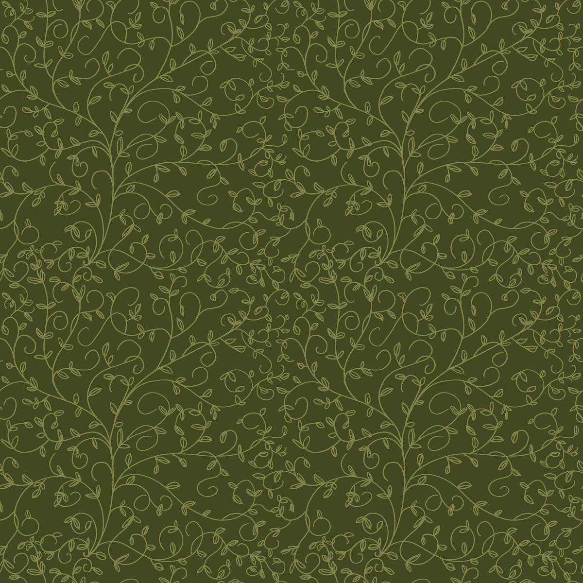 Hunter green fabric with subtle olive curling vines and tiny leaves