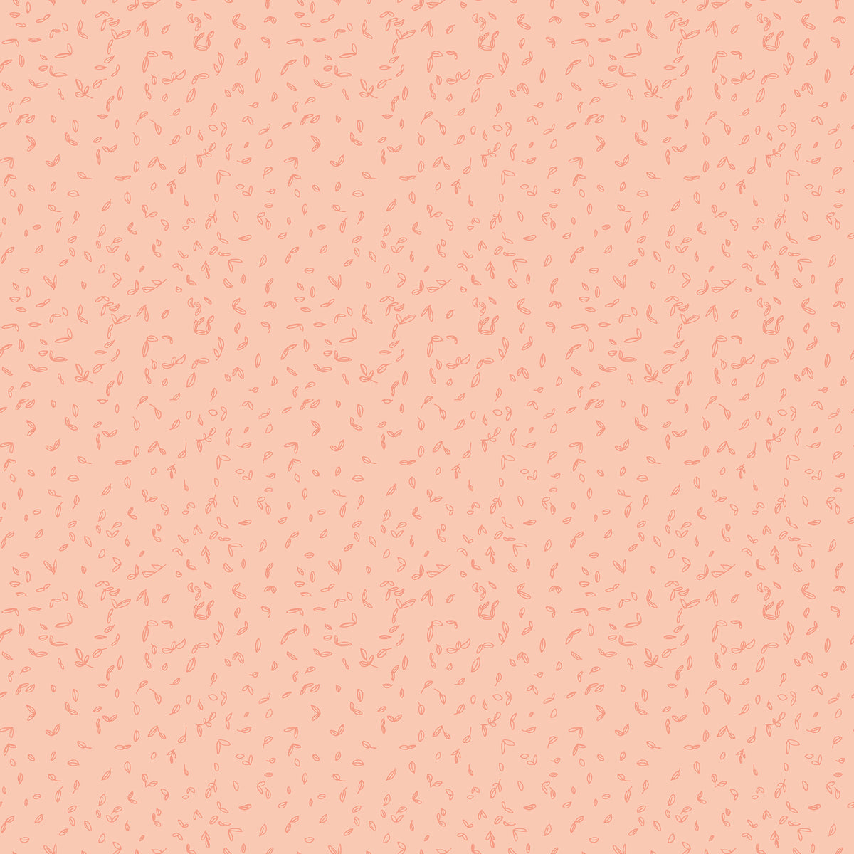 Blush pink fabric with scattered tiny coral leaf motifs