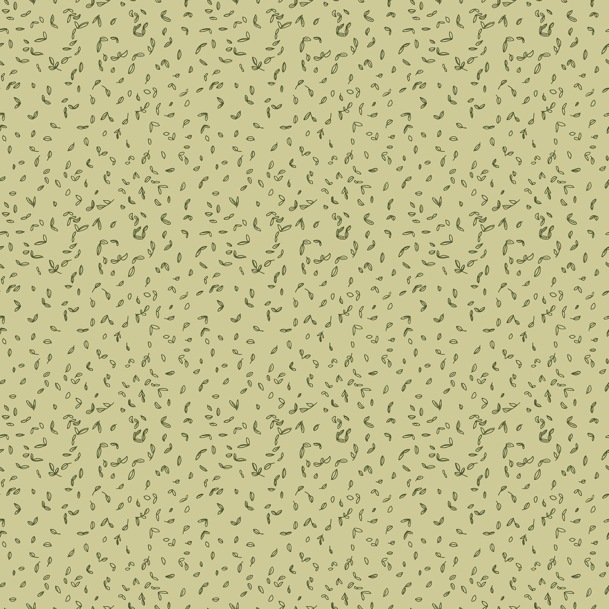 Celery green fabric with scattered tiny dark green leaf motifs