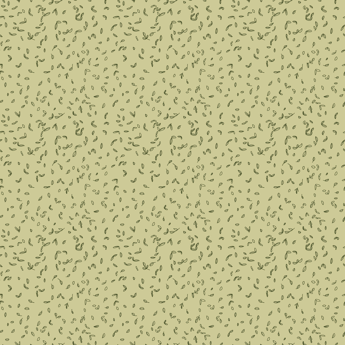 Celery green fabric with scattered tiny dark green leaf motifs