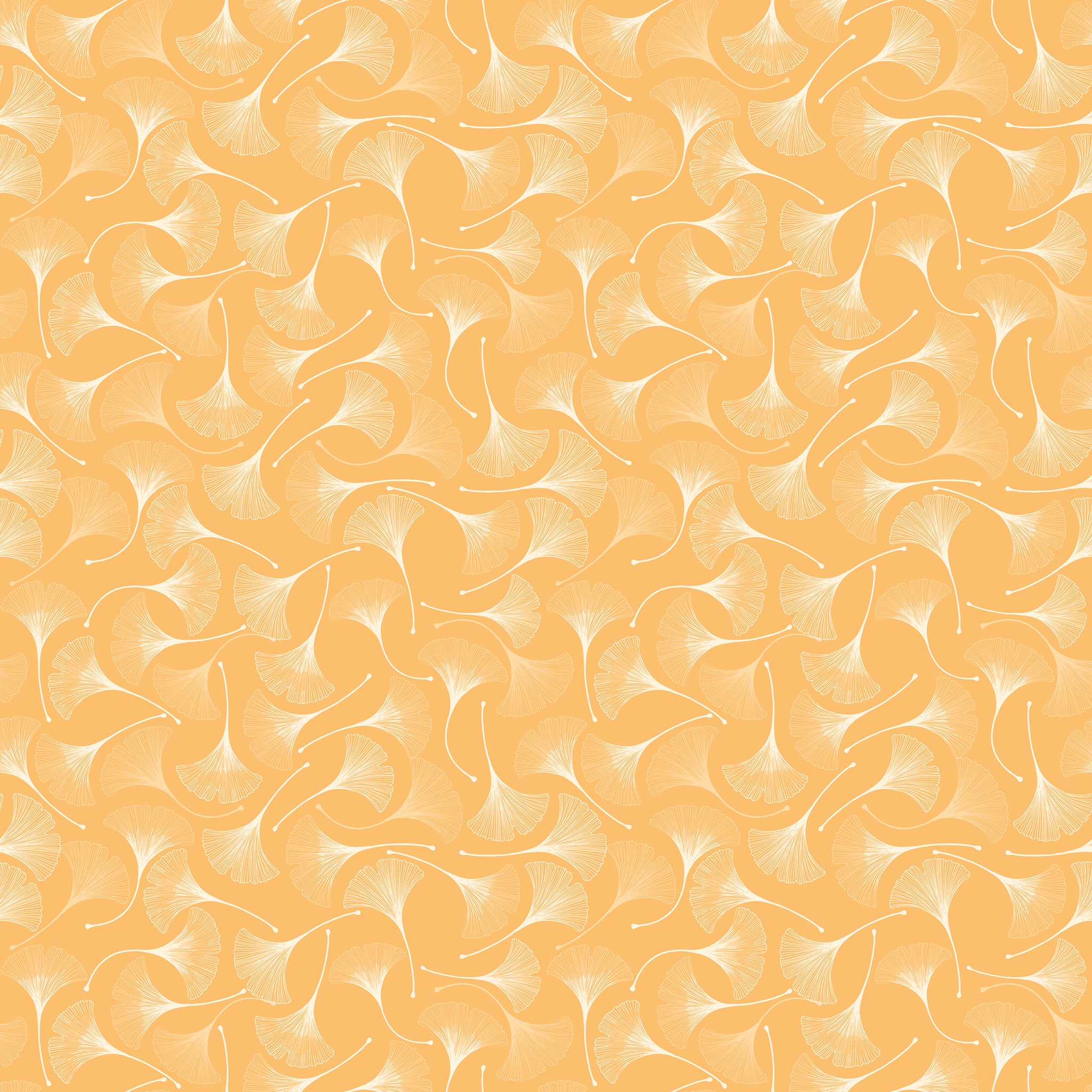 A seamless repeating pattern of stylized ginkgo leaves in shades of orange, yellow, and cream, arranged in a swirling, overlapping design.