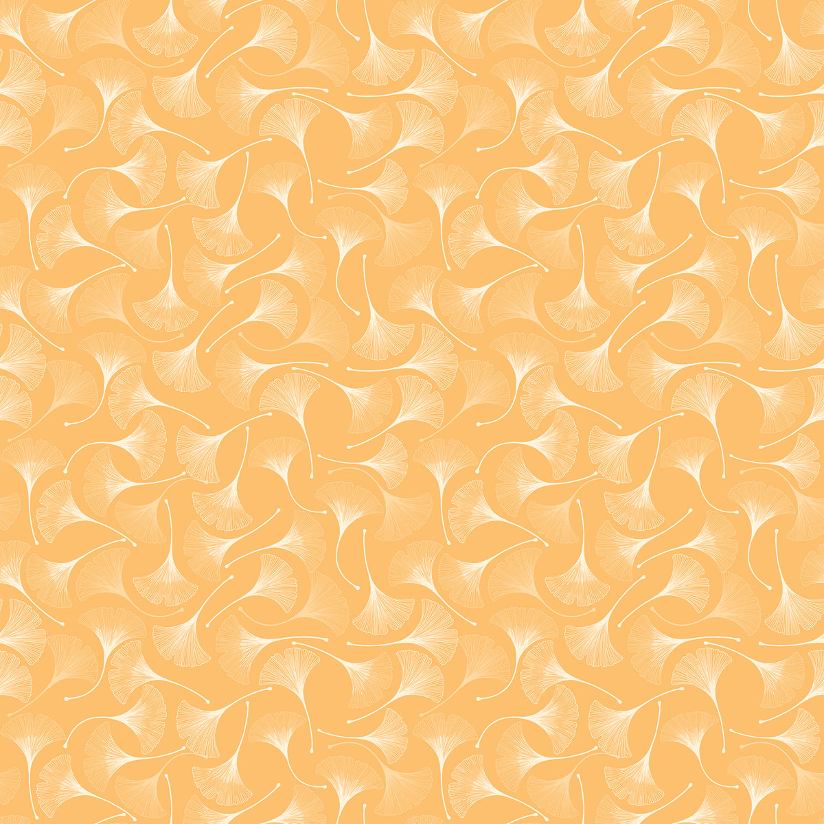 A seamless repeating pattern of stylized ginkgo leaves in shades of orange, yellow, and cream, arranged in a swirling, overlapping design.
