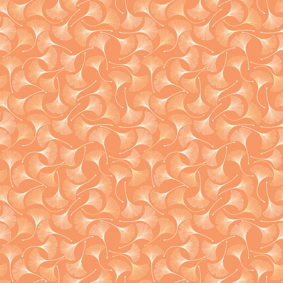 A seamless repeating pattern of stylized orange and peach ginkgo leaves with fine vein-like lines, filling the entire frame.
