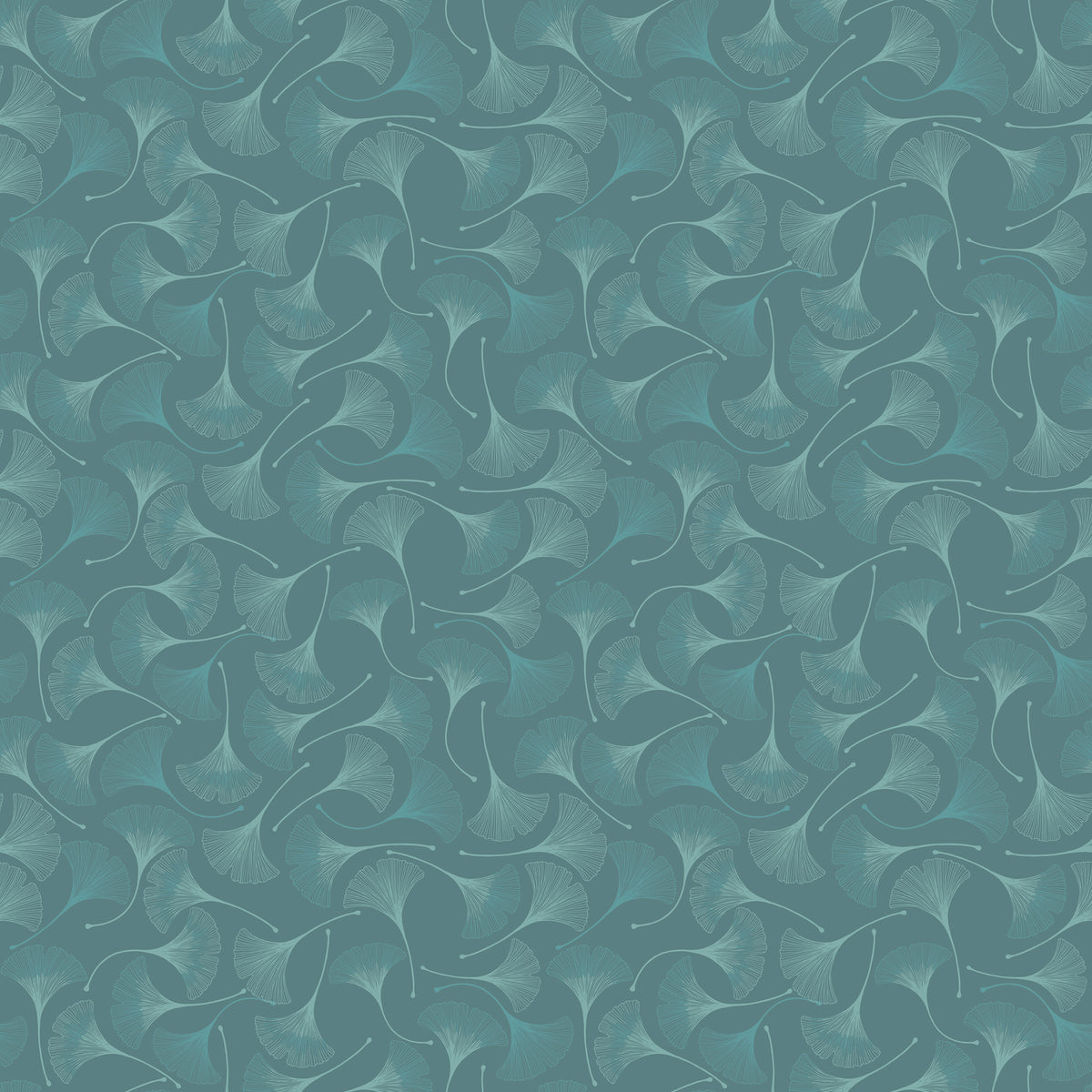 A repeating abstract pattern of overlapping curved shapes in muted teal, blue-green, and gray tones, filling the full frame.