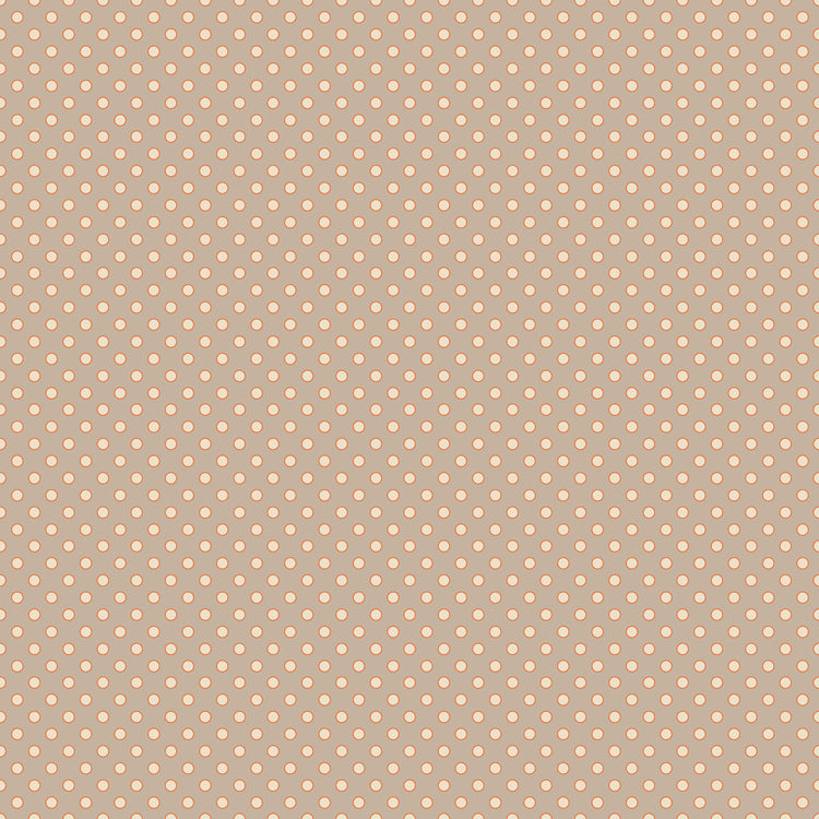 A repeating pattern of small light beige dots on a warm taupe-beige background.