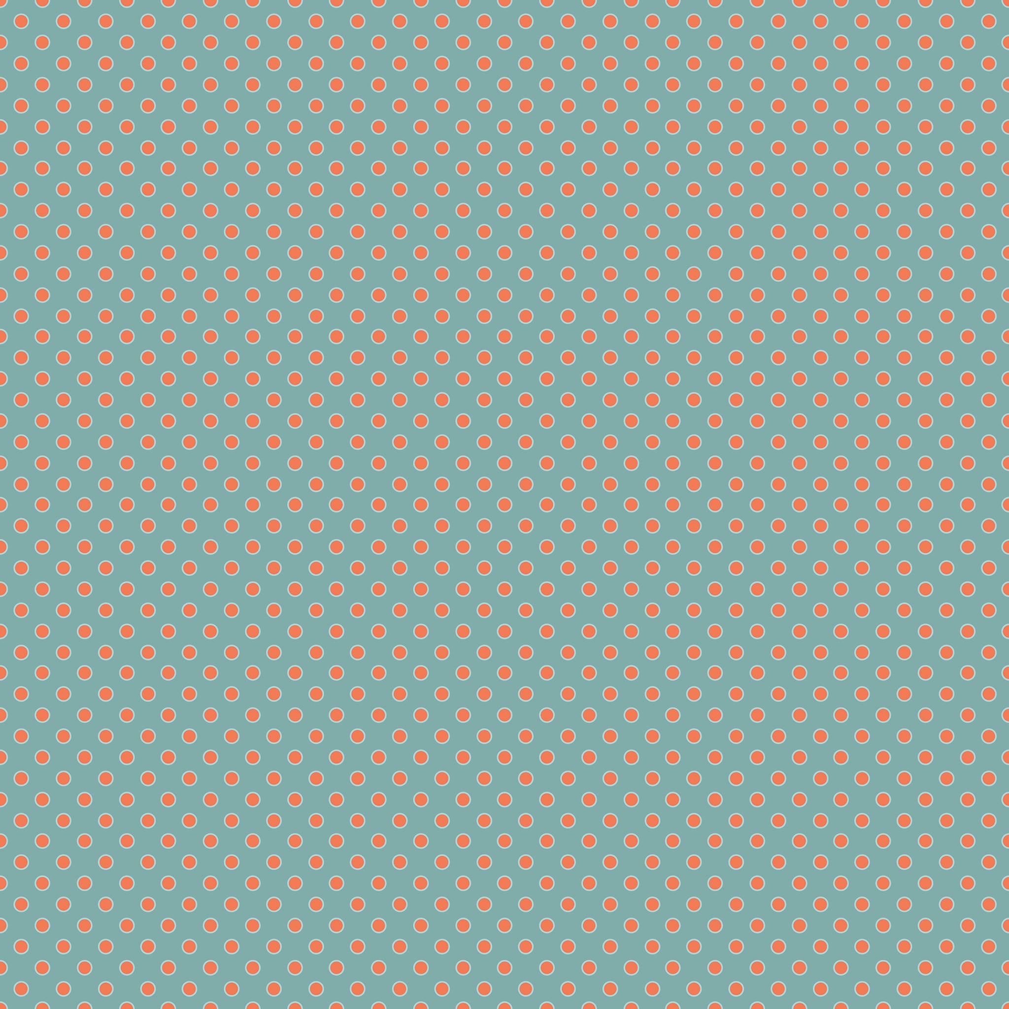 A repeating pattern of small coral-orange circles on a muted teal-blue background.