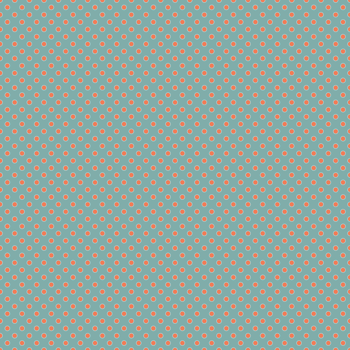 A repeating pattern of small coral-orange circles on a muted teal-blue background.