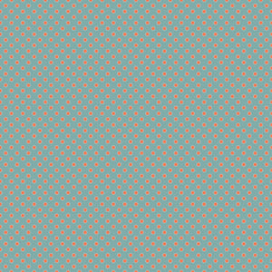 A repeating pattern of small coral-orange circles on a muted teal-blue background.