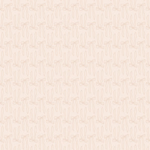 Bows Latte fabric with pale peach outlines of ribbon bows and trailing tails on creamy ivory.