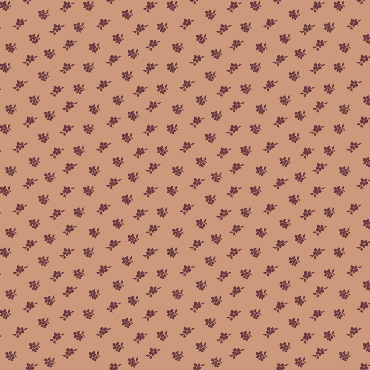 Magnolia Light Clay fabric with small burgundy flower and leaf sprigs scattered on muted peach.