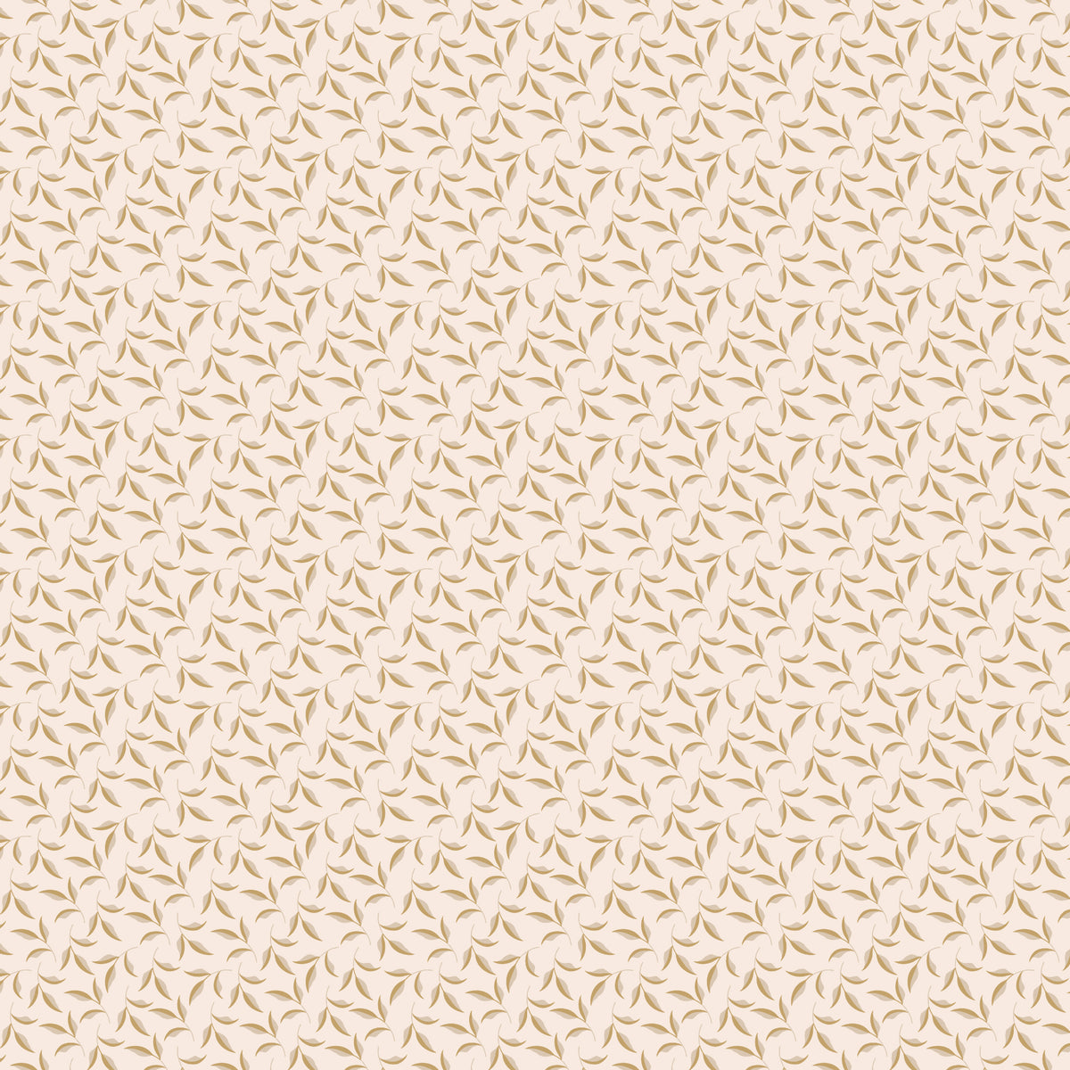 Evergreen Latte fabric with ochre and soft taupe leaves on curling stems across a creamy background.