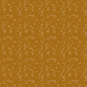 Hearts Butterscotch fabric with small cream hearts in scattered clusters on a warm golden ochre background.