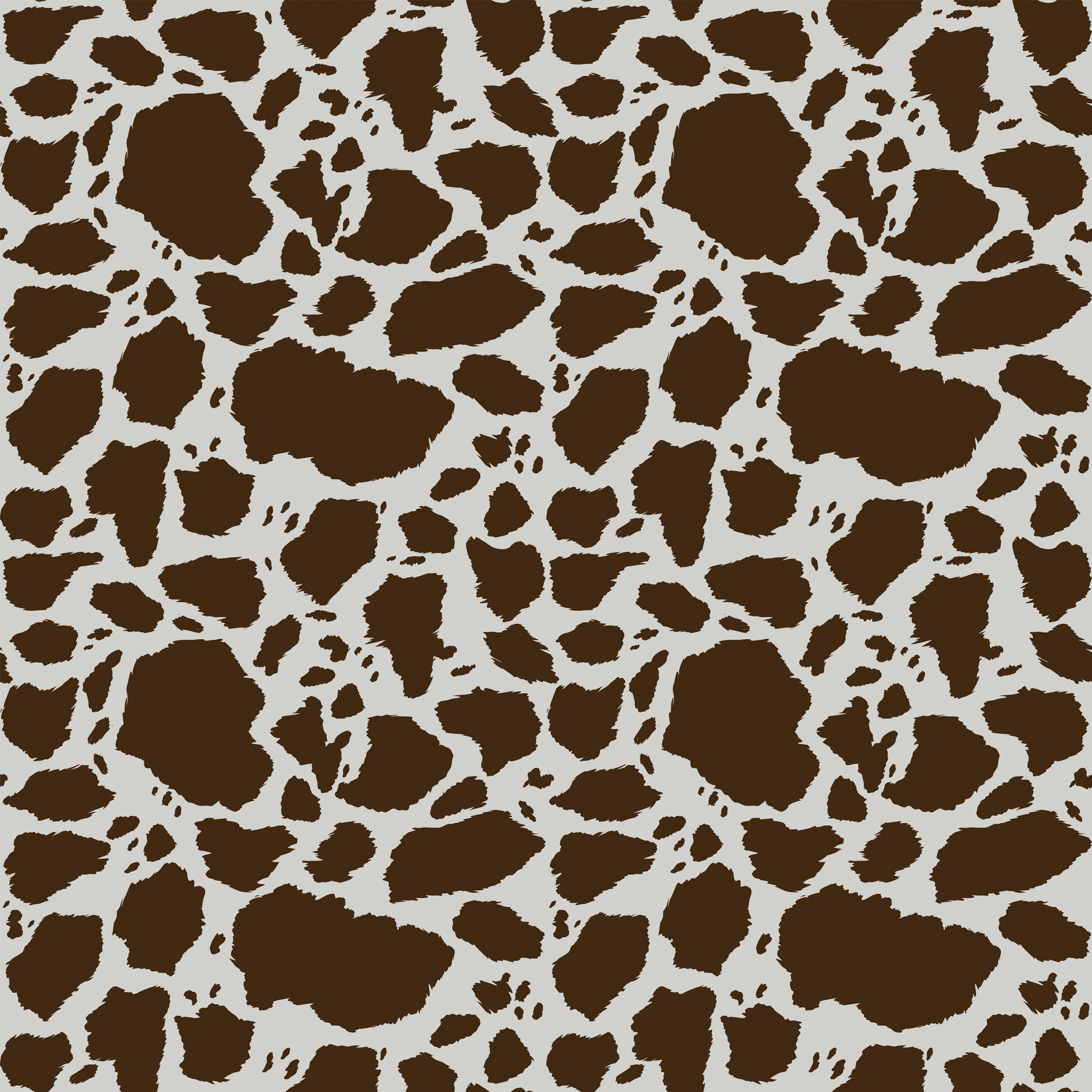 Cow Patches Brown fabric with chocolate brown cowhide-style markings on an off-white background.
