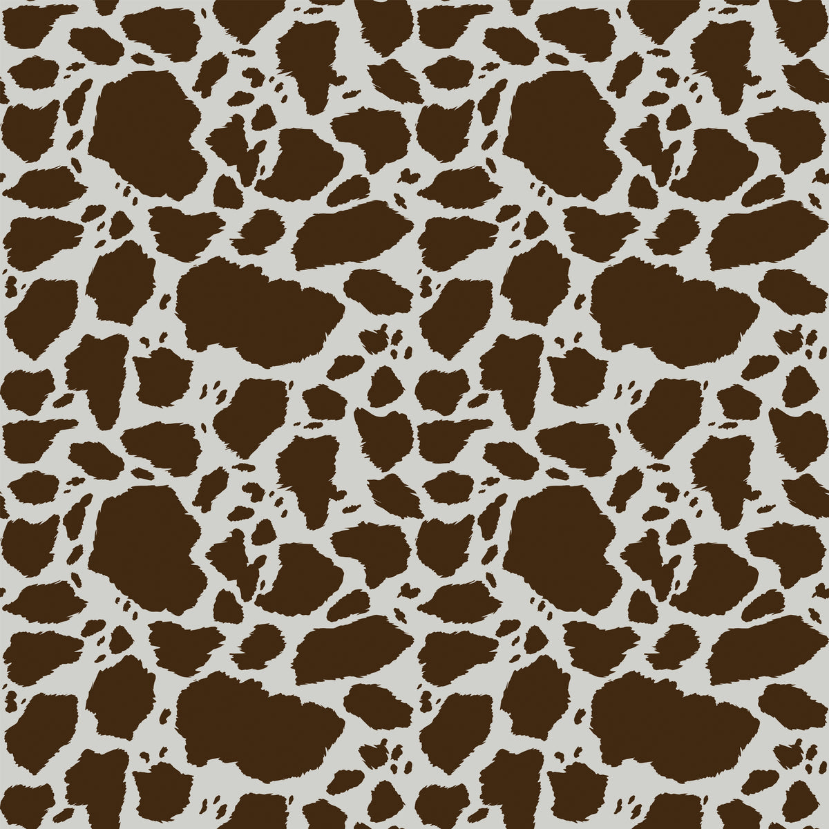 Cow Patches Brown fabric with chocolate brown cowhide-style markings on an off-white background.