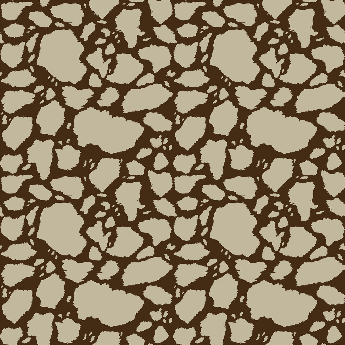 Cow Patches Tan fabric with sandy tan cowhide-style patches on a deep brown background.
