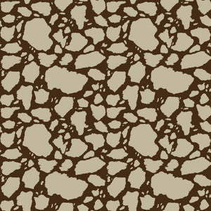 Cow Patches Tan fabric with sandy tan cowhide-style patches on a deep brown background.