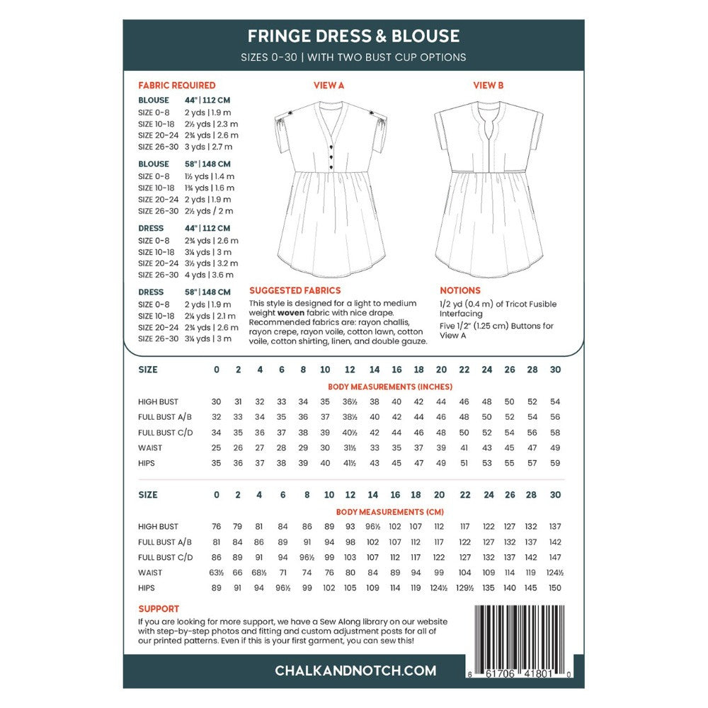 Chalk & Notch Fringe Dress & Blouse Pattern image # 83107