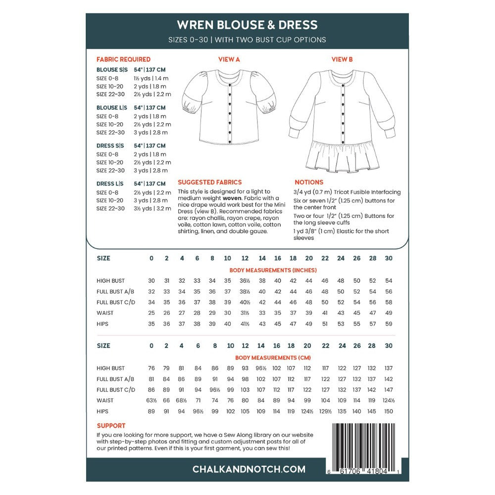 Chalk & Notch Wren Blouse & Dress Pattern image # 83138