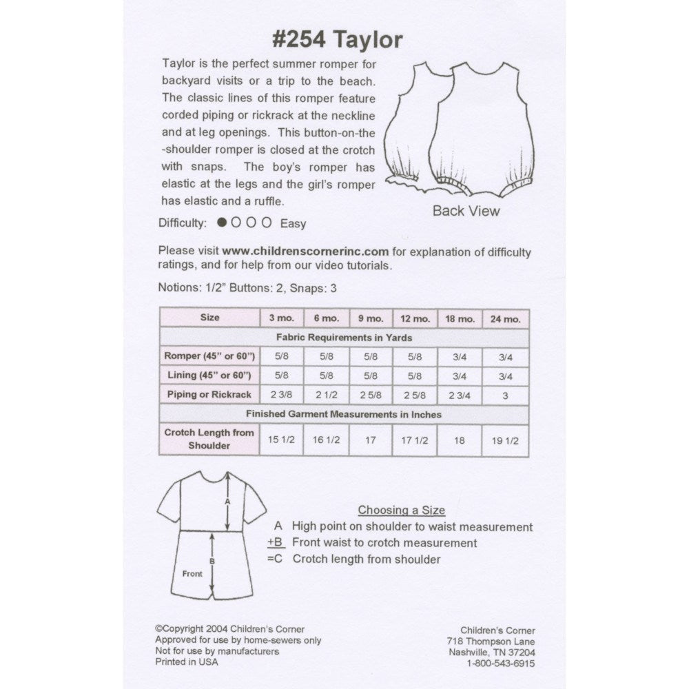 Taylor Romper Pattern - 3-24 Months image # 55447