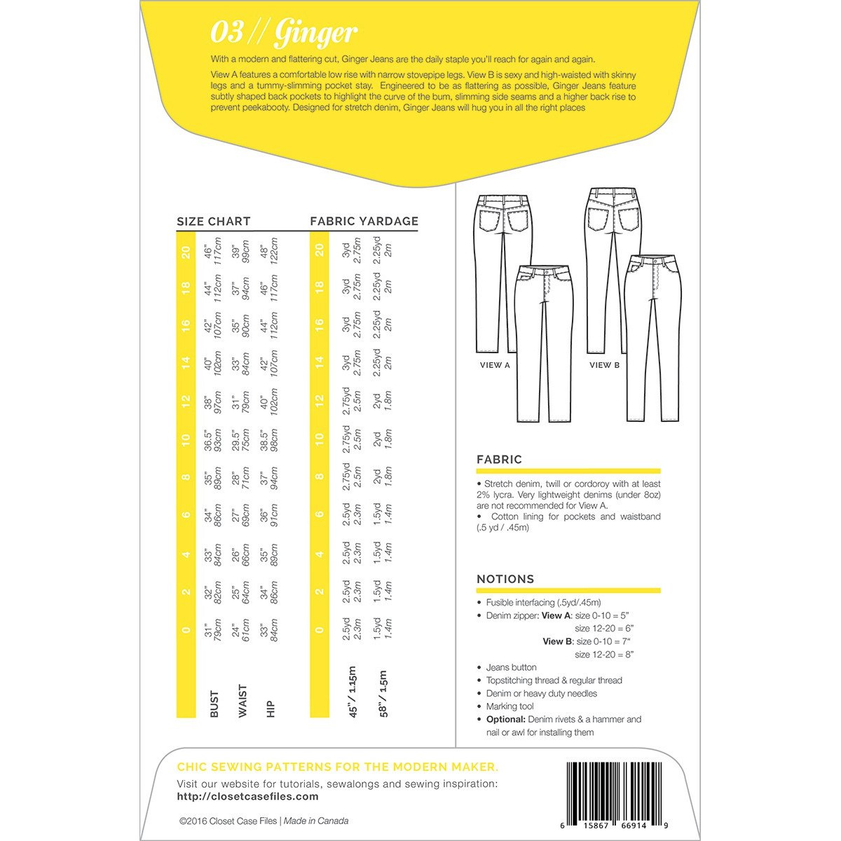 Ginger Skinny Jeans Pattern, Closet Core Patterns image # 37862