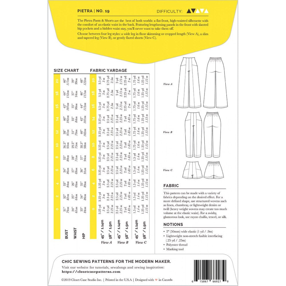 Pietra Pants & Shorts Pattern, Closet Core Patterns image # 65179