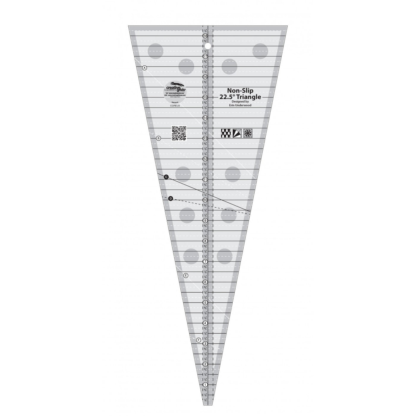 22-1/2in Degree Triangle Quilt Ruler, Creative Grids image # 36665