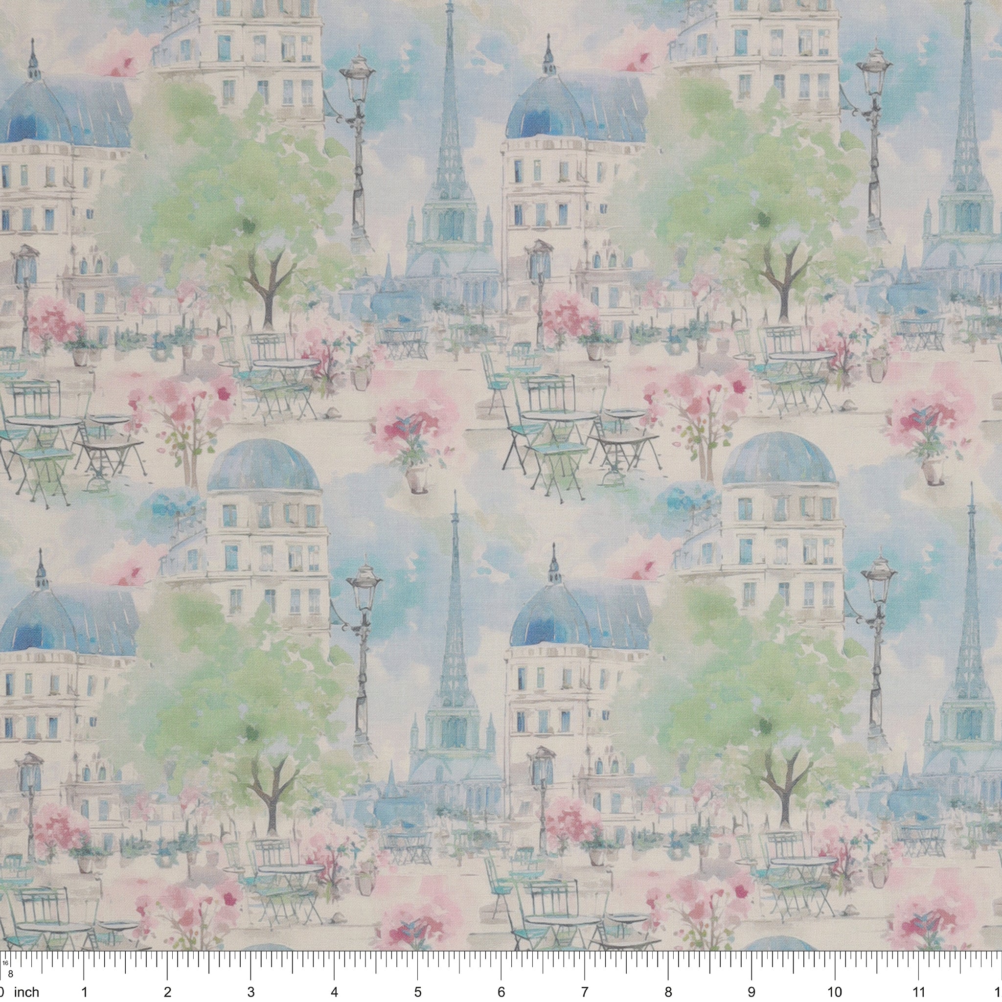 En Vogue Fabric Collection - Paris en Vogue Blue: with ruler for scale CL64250101-02