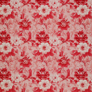 En Vogue Fabric Collection - Flower Shop Pink: Light pink fabric with large red and white flowers, curling stems, and ornate leaves CL64250106-01