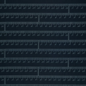 En Vogue Fabric Collection - Chic Rulers Navy: navy blue fabric with a repeating pattern of white printed rulers showing inch and centimeter measurements CL64250107-02