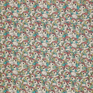 My Little Pony Retro Fabric Collection - Pony Stack: cartoon unicorns with pastel pink, yellow, and teal manes on a white background CL95010203-01