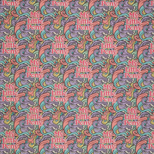 My Little Pony Retro Fabric Collection - Pony Tails: pink 'My Little Pony' lettering and swirling lavender, aqua, and peach manes CL95010205-01