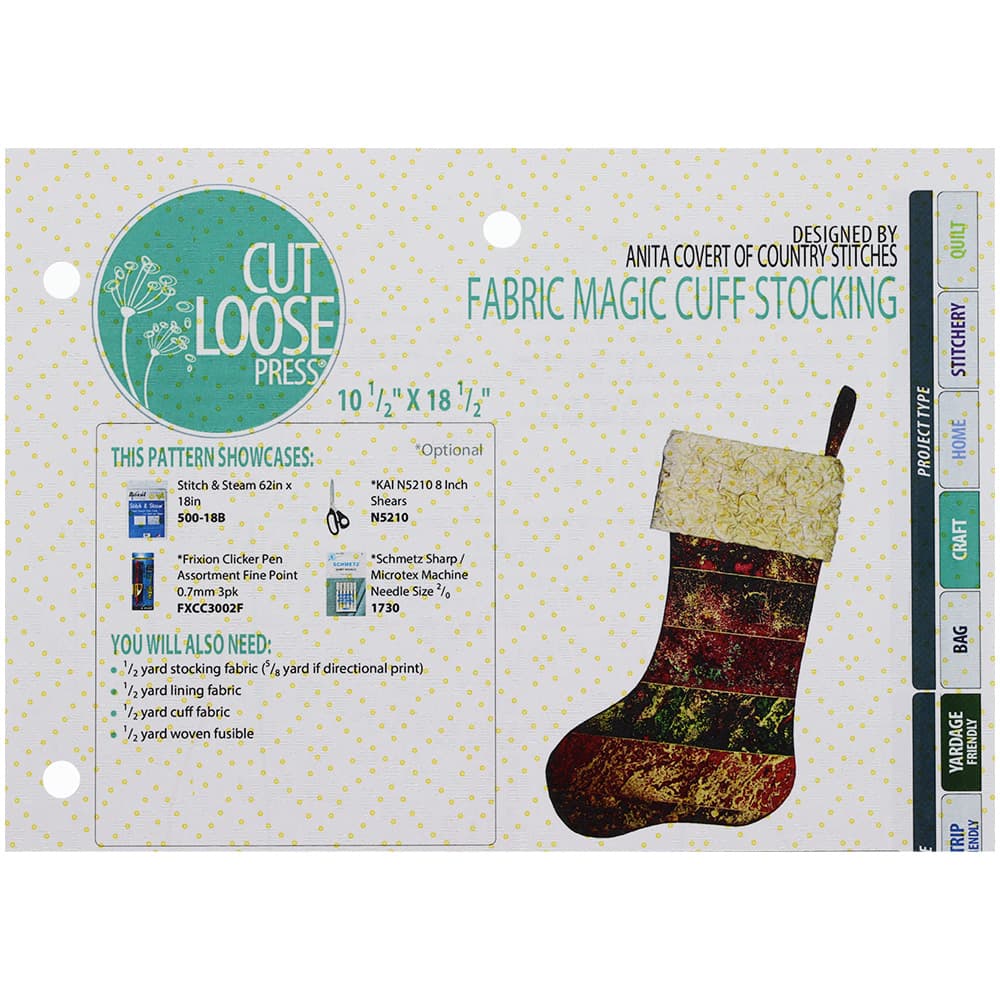 Cut Loose Press, Fabric Magic Cuff Stocking Pattern