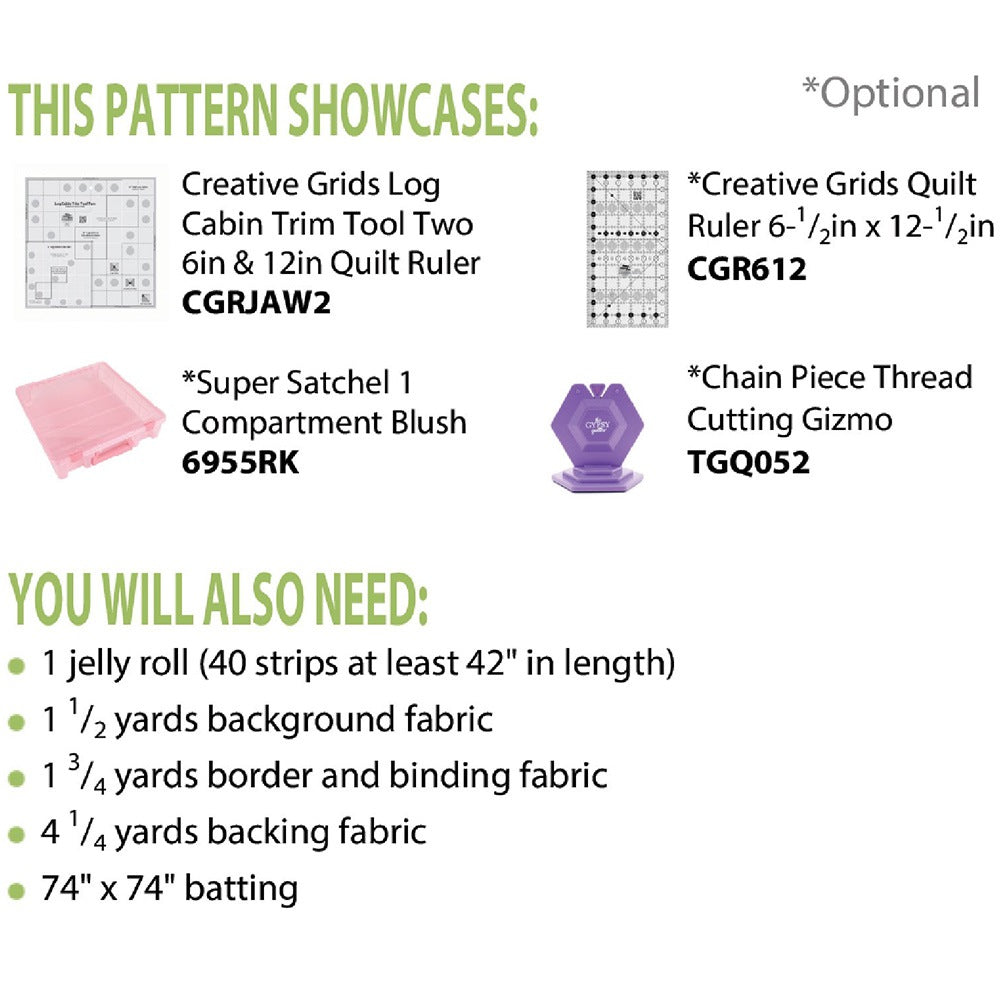 Cut Loose Press, Jelly Roll Log Cabin Quilt Pattern image # 75431