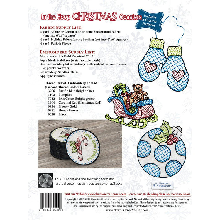 In-the-Hoop Christmas Coasters Embroidery CD image # 43588