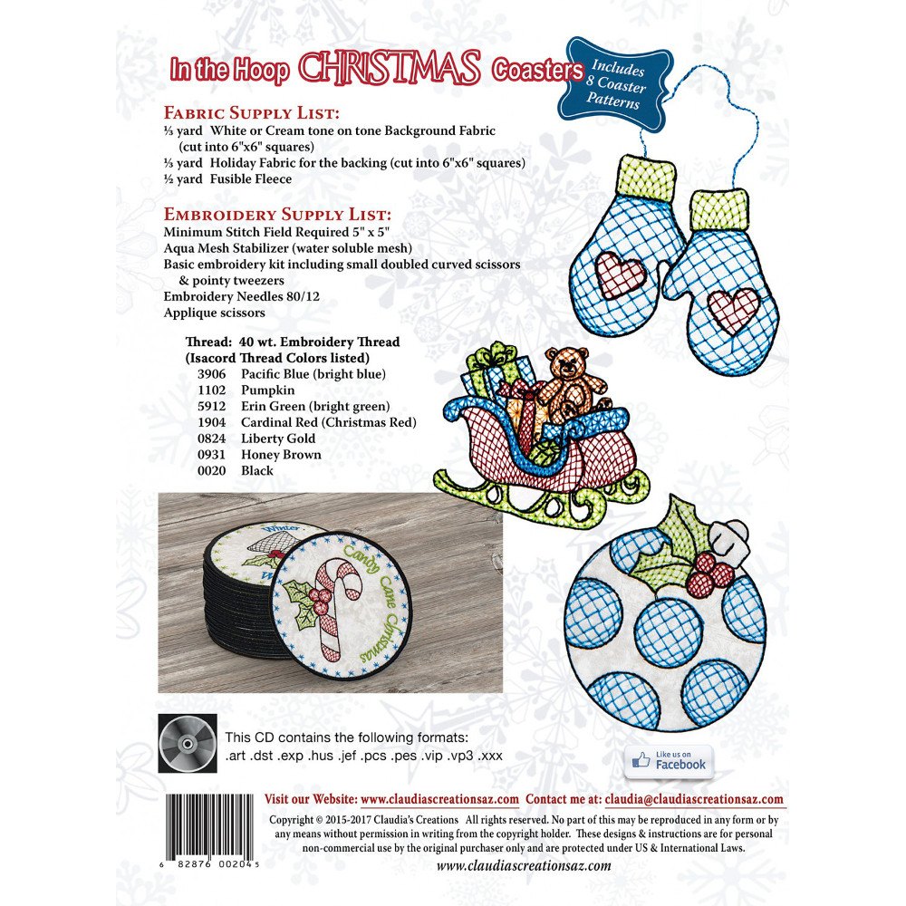 In-the-Hoop Christmas Coasters Embroidery CD image # 43588