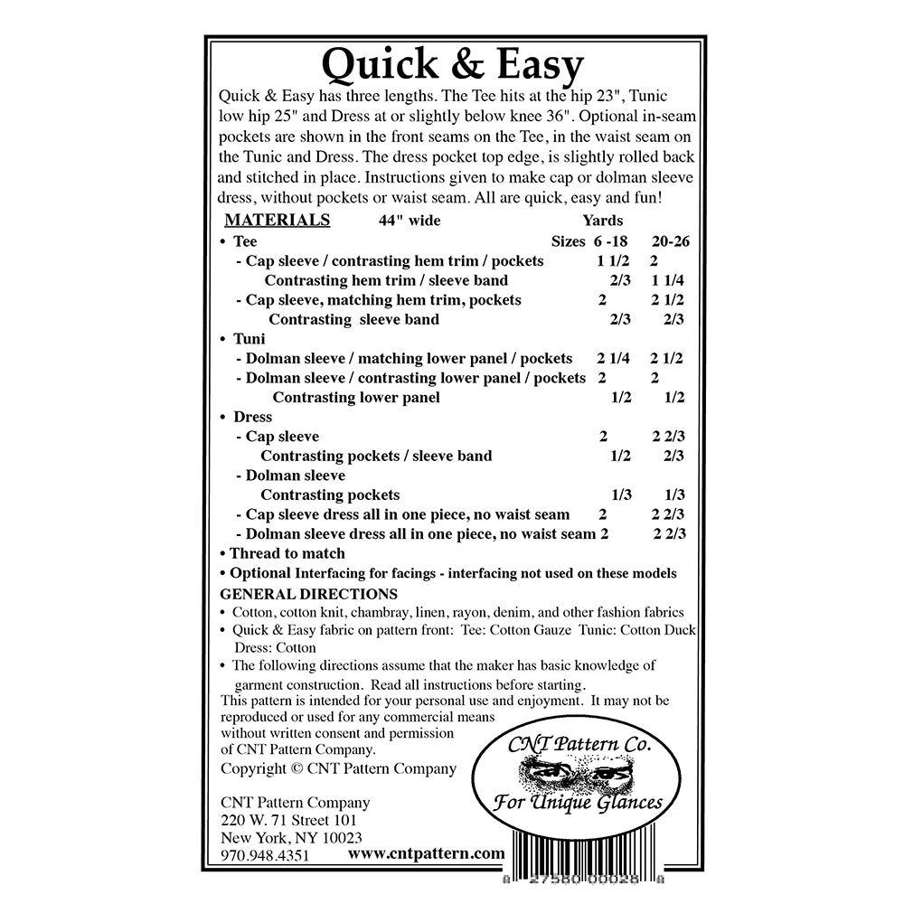 Quick & Easy Tee, Tunic, Dress Pattern image # 100173