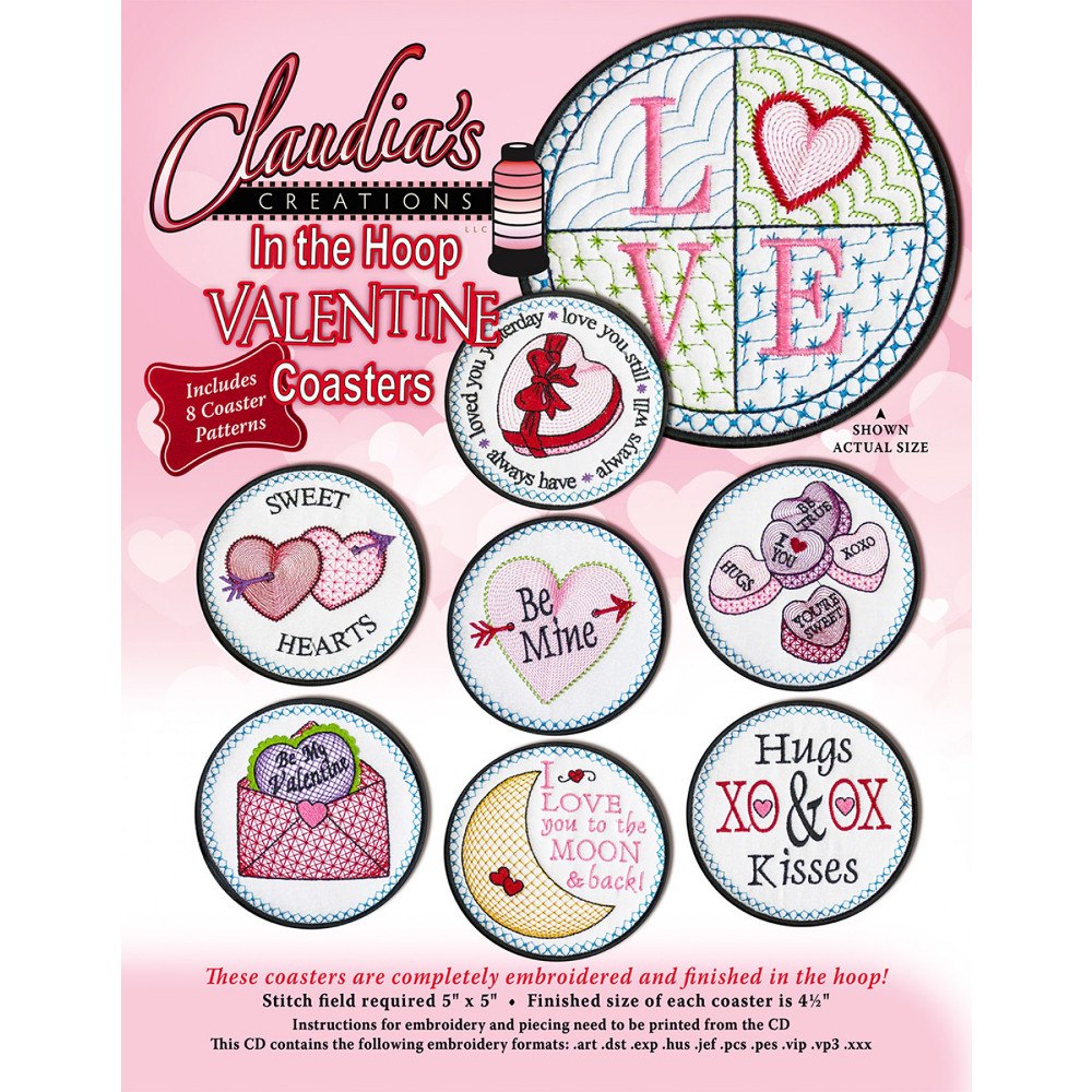 In-the-Hoop Valentine Coasters Embroidery CD image # 49790