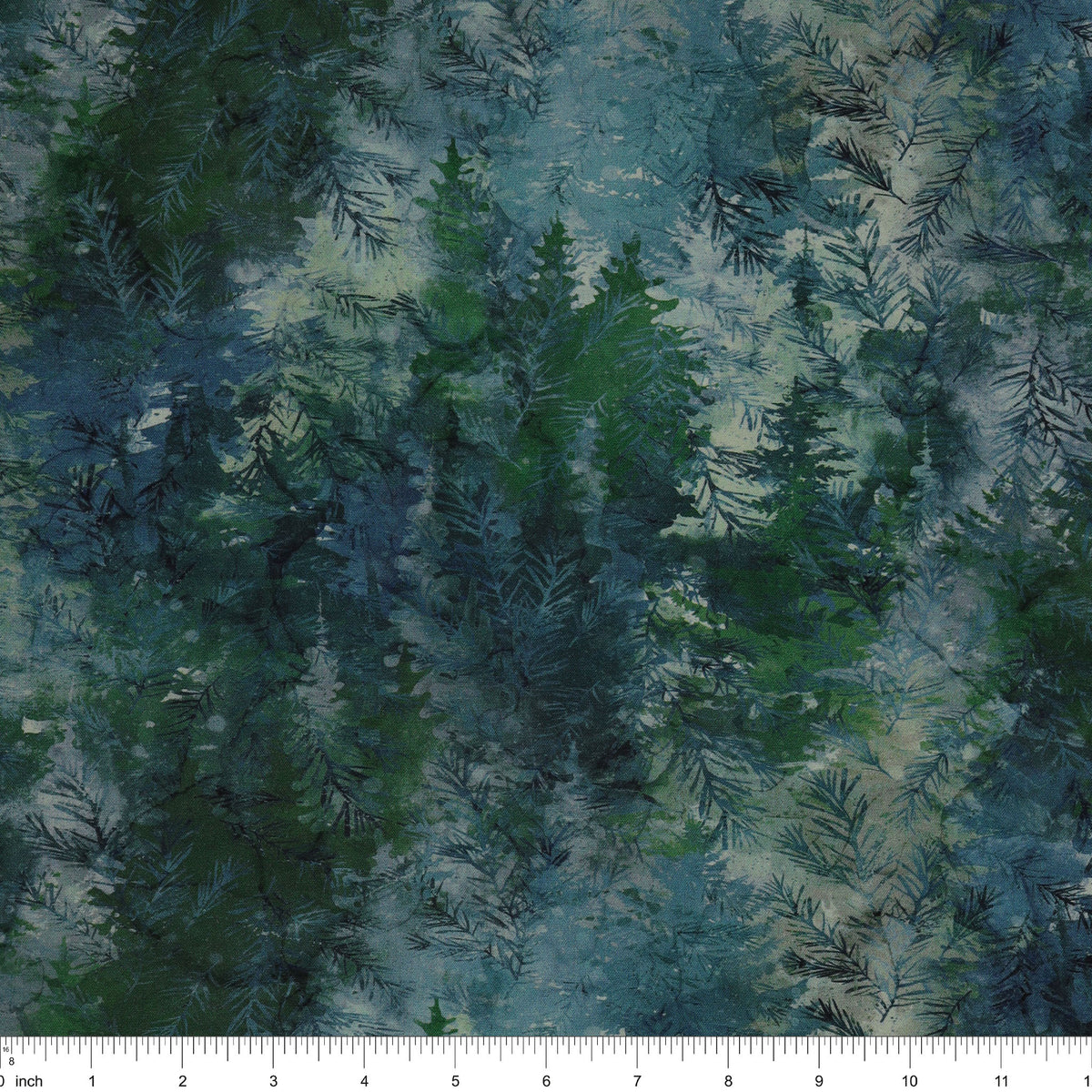 Altitude Fabric Collection - Multi Trees Blue: NCDP29156-43 with ruler for scale