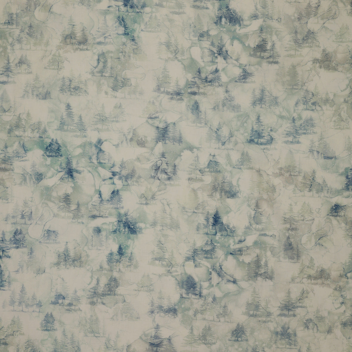 Altitude Fabric Collection - Mini Trees: Cream with misty blue-green evergreen trees and soft watercolor texture NCDP29157-10