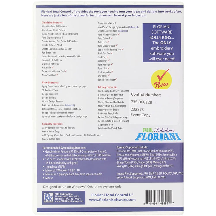 Floriani Total Control "U" Professional Embroidery Software image # 101848