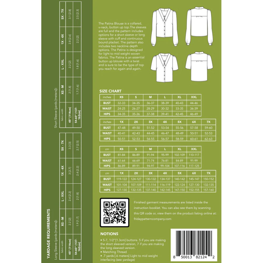 Friday Pattern Company - Patina Blouse Pattern