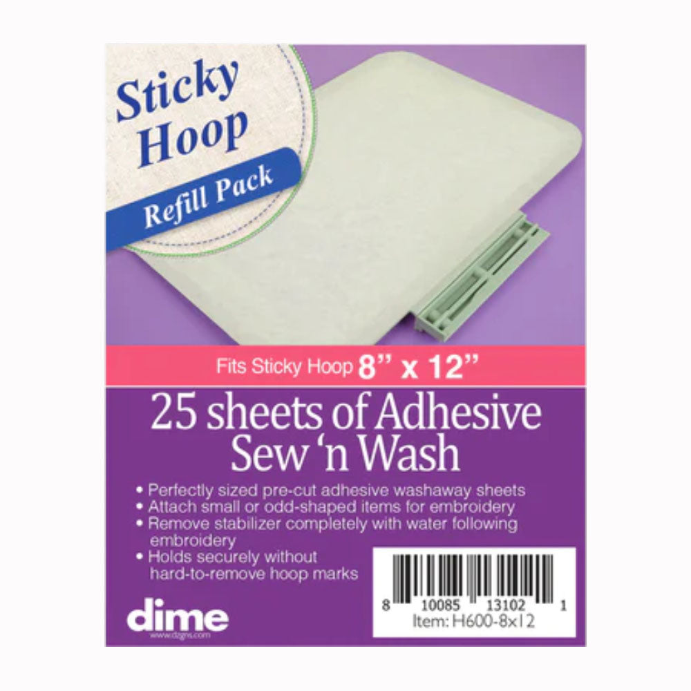 Dime, Sticky Hoop 8" x 12" Sew'n Wash Stabilizer Refill Pack - 25 Sheets image # 122328