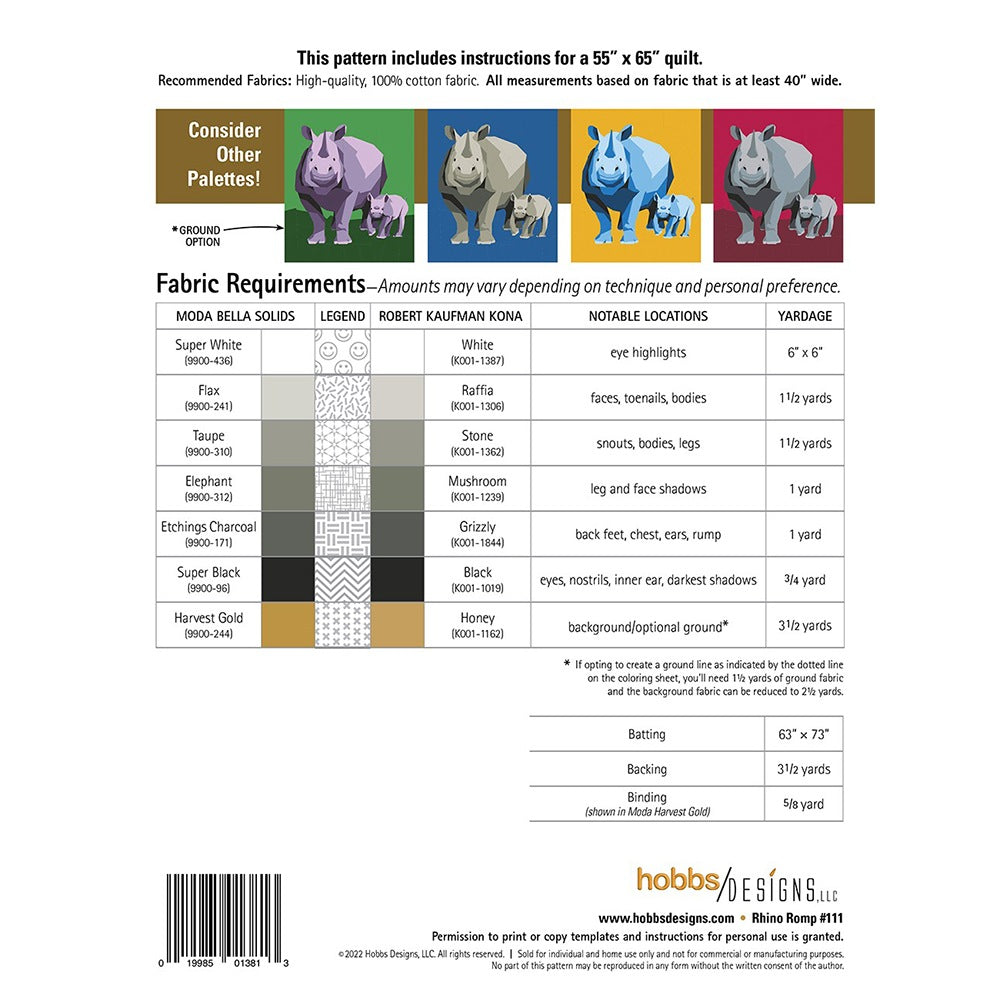 Rhino Romp Quilt Pattern image # 102040