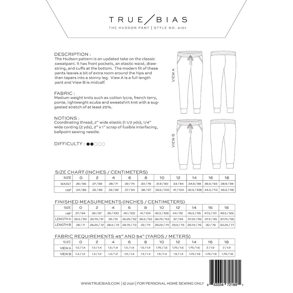 Hudson Sweatpants Pattern - True Bias image # 83909