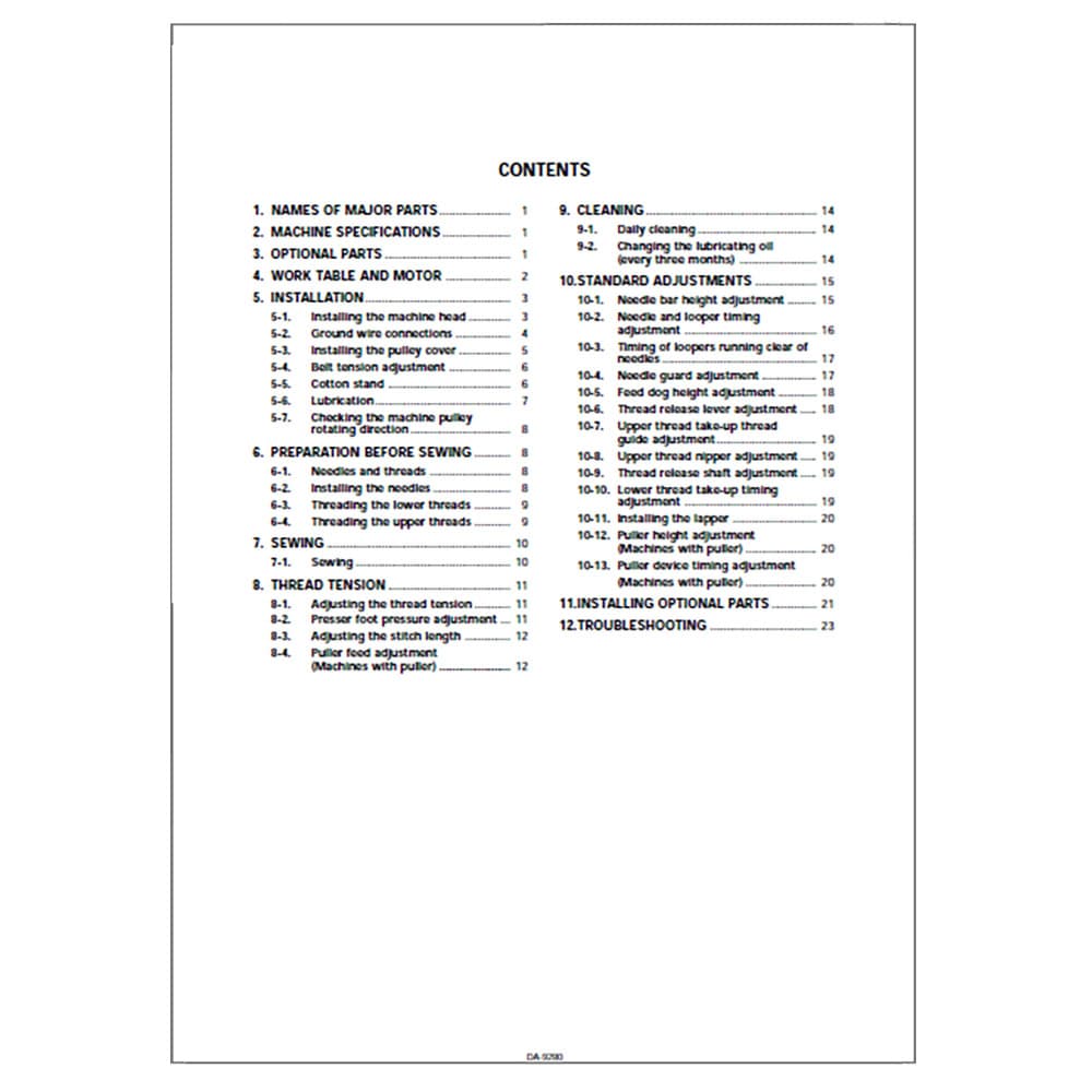 Brother DA-9280 Instruction Manual image # 117171