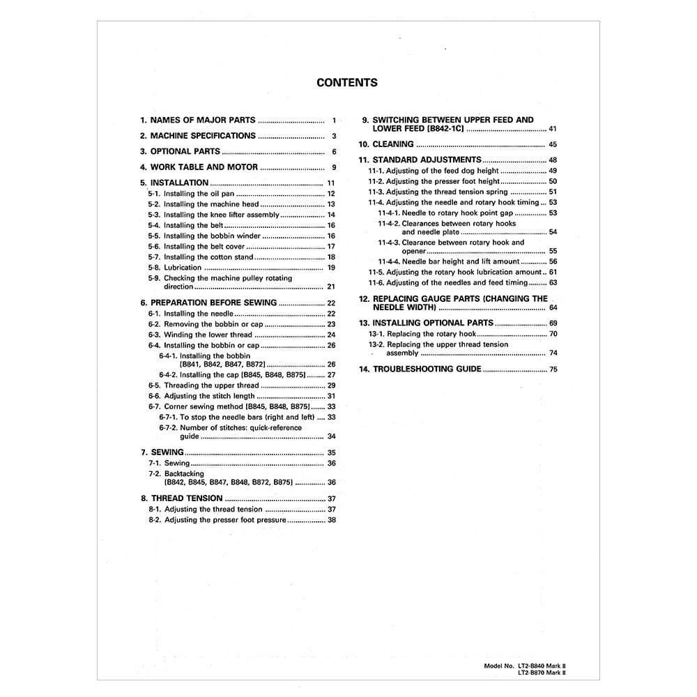Brother LT2-B872 Mark II Instruction Manual image # 117499