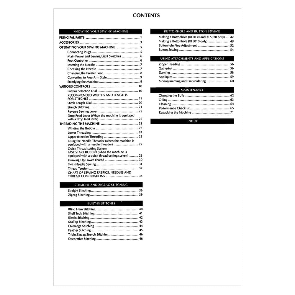 Instruction Manual, Brother XL5010